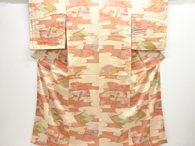 JAPANESE KIMONO / ANTIQUE  KIMONO / TAISHO ROMAN STYLE / SILK / FOLDING FAN PATTERN